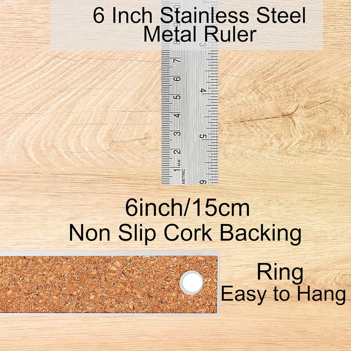 Metal Ruler 6 Inch:[1 Pieces 6 Inch] Non-Slip Cork Backing Rulers with Inch and Centimeters Prevent Ink Leakage:for School Office Drawing Engineering