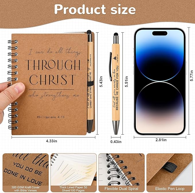 INSADA 60 Sets of Christian Spiral Notebooks Bulk Prayer Journals with Pens Small Notepad (5.43”x4.33”) - Easter Gifts for Church Members, Bible Study Groups & Church Families