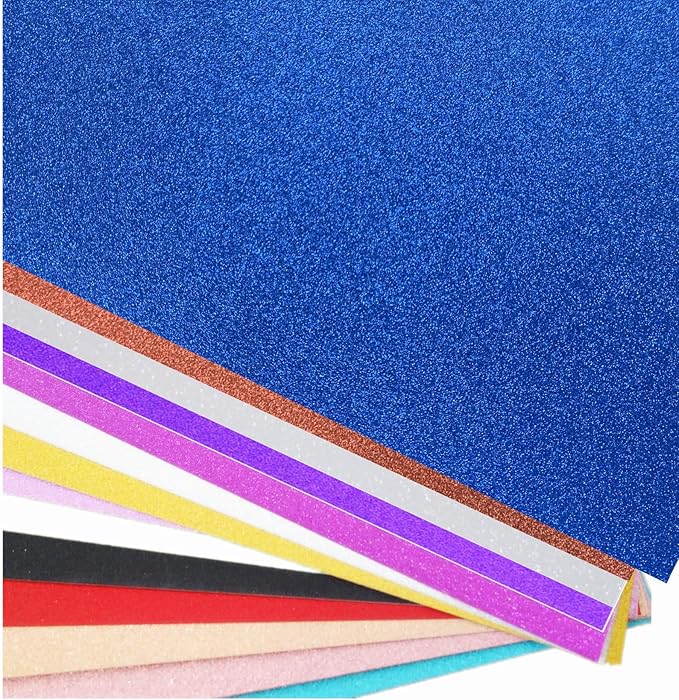 Baisunt 20 Sheets Blue Glitter Cardstock Paper for DIY Art Project, Scrapbook, Birthday Wedding Party Decoration 250GSM(8x12 In, Non Adhesive)