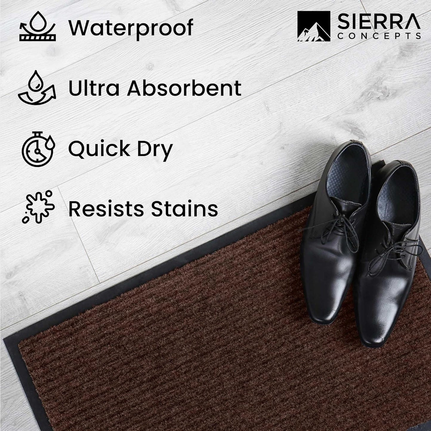 Sierra Concepts Front Door Mat X-Large Welcome Floor Mats - Entryway Indoor Outdoor Entrance Doormat, Patio, Porch, Muddy Dog Shoe, Inside Outside Low Profile 48x36in, 2-Pack Dark Brown