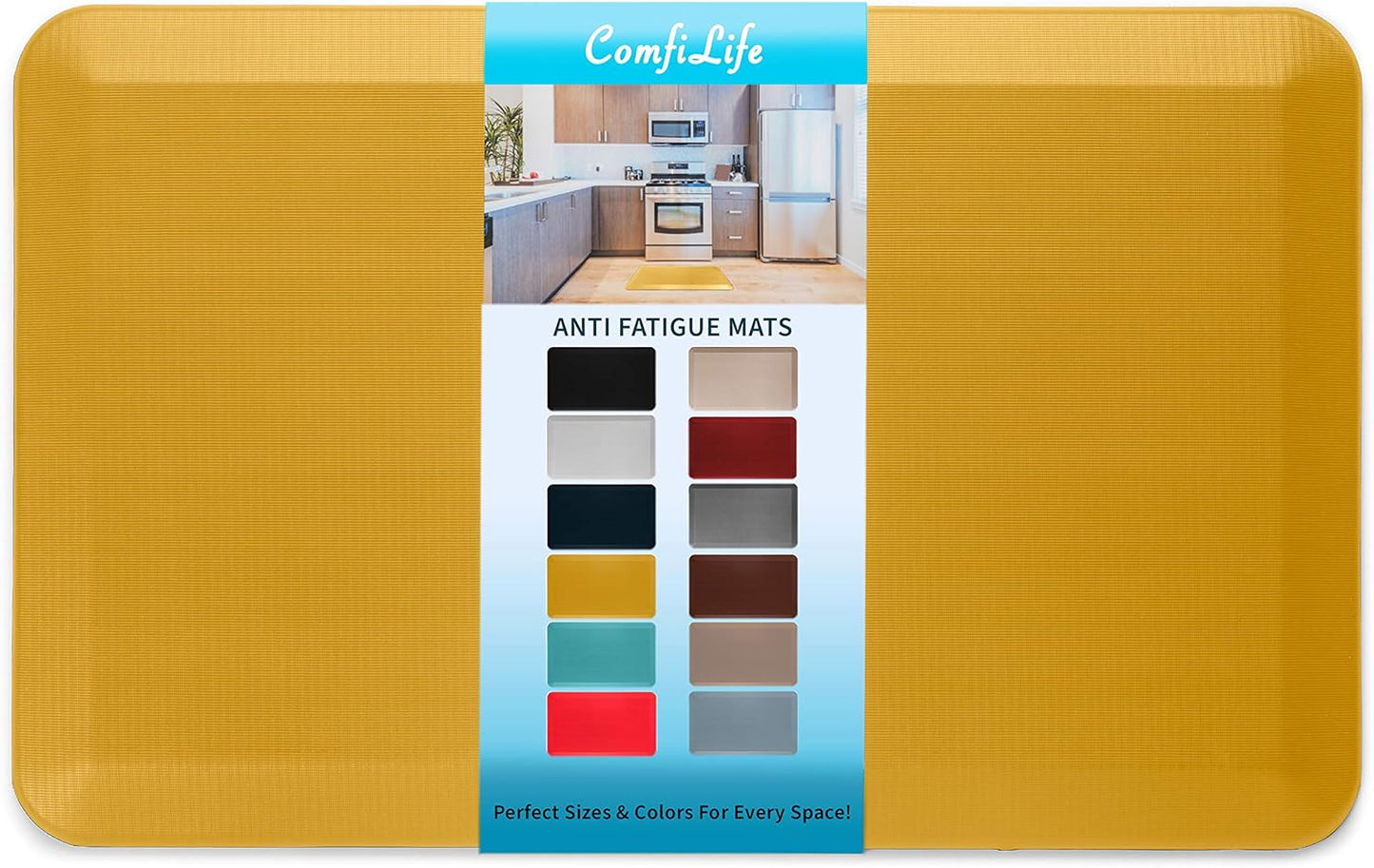 ComfiLife Anti Fatigue Floor Mat – 3/4 Inch Thick Kitchen Mats for Floor, Standing Desk Mat, Kitchen Rug – Comfort at Home, Office – Durable – Stain Resistant – Non-Slip Bottom (20" x 32", Mustard)