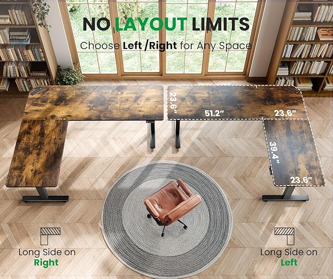 SIAGO L-Shaped Standing Desk - 75 x 63 Inch Adjustable Corner Standing Desk with Charging Station - L Shape Sit Stand Table with Memory Controller, Splice Board for Home Office