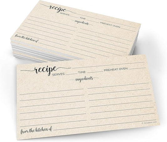 321Done Small Rustic Recipe Cards (Set of 50) From the Kitchen Of 3x5 Kraft Tan Minimalist for Wedding, Bridal Shower Double-Sided - Made in USA