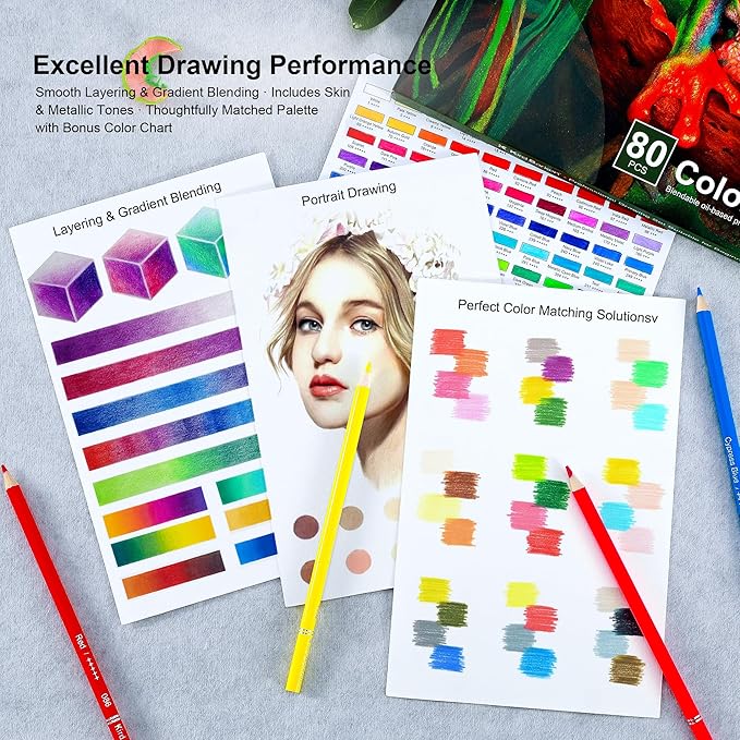 80 Colored Pencils – Soft Core Professional Drawing Pencils for Adult Coloring Books, Blending & Shading, Art Supplies Gift for Beginners & Adults