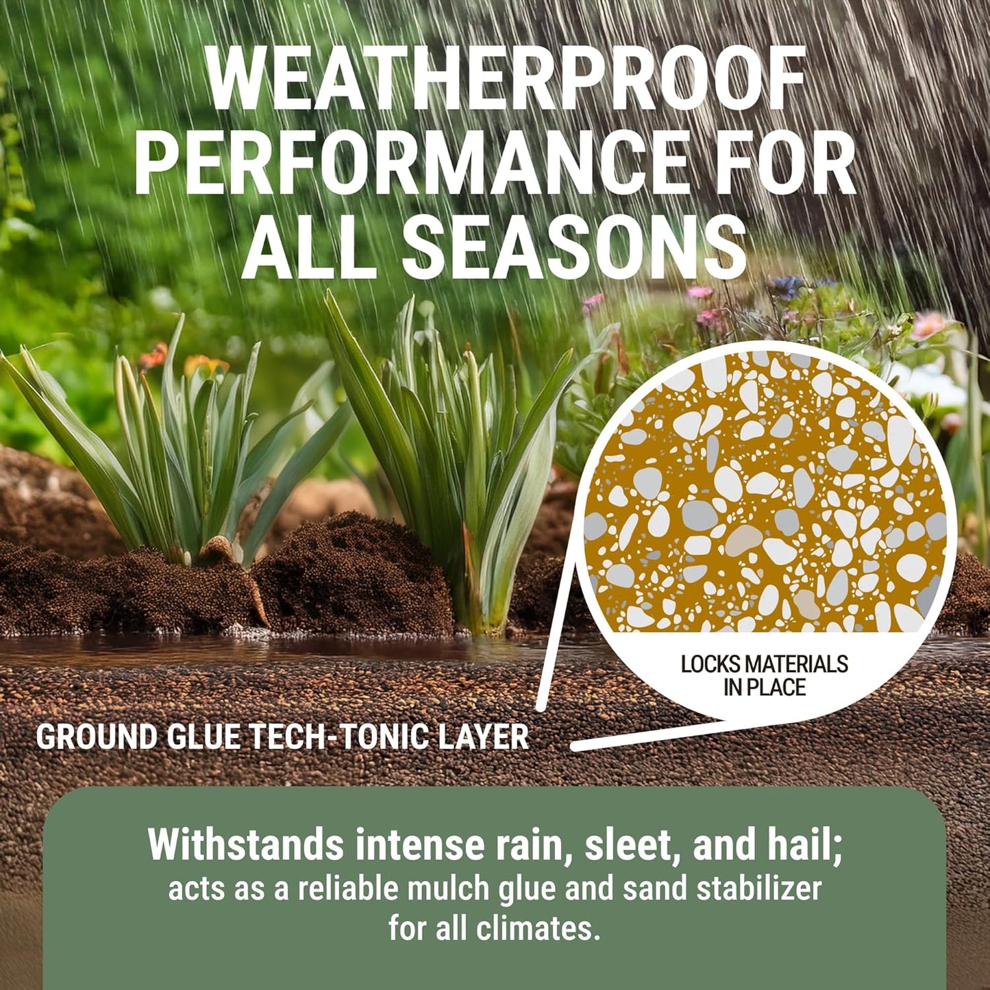 Ground Glue Tech-Tonic Landscape Adhesive for Rock, Mulch, and Sand, Weatherproof Long-Lasting Stabilizer for Trails & Slopes, Pet-Safe Binder for Pea Gravel, Bark & Flower Beds, Made in USA, 1 Gallon