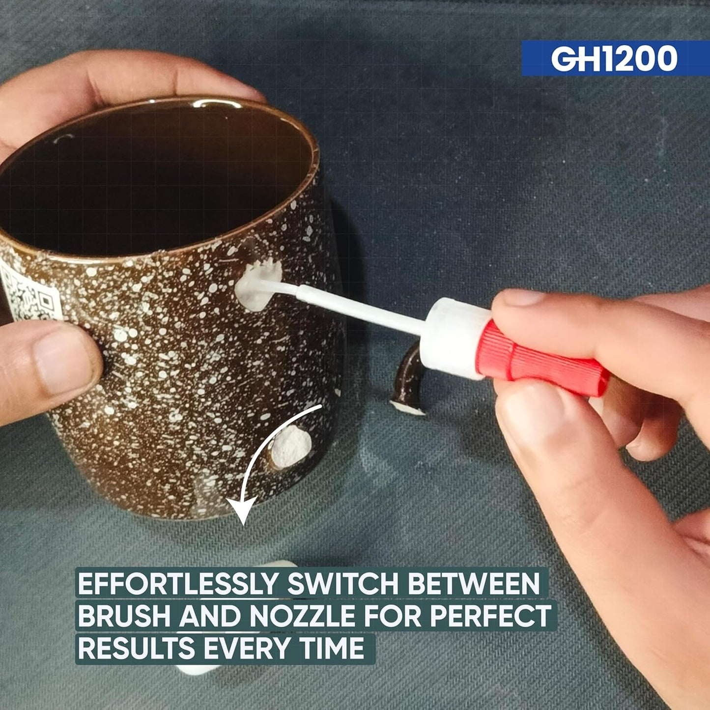 GH1200 Ceramic Glue Repair with Brush Applicator & Nozzle (20 g), Waterproof, Clear, Smooth. Fast Drying, Ceramic Glue for Pottery, Dishes, Mugs & More