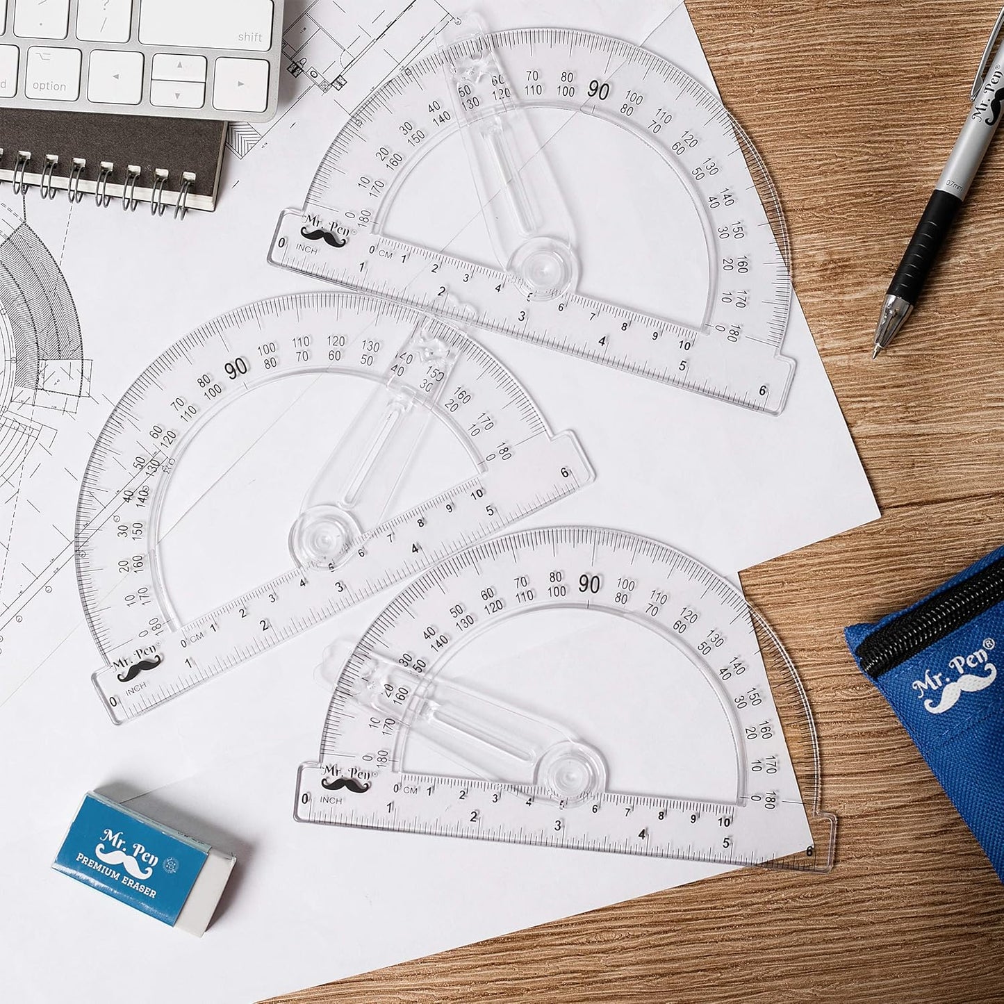 Mr. Pen- Protractor, 6 Inches Protractor with Swing Arm, Pack of 3
