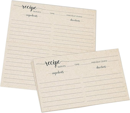 321Done Folding Recipe Cards (Set of 50) Folds to 3x5 from 6x5 - Rustic Kraft Tan Minimalist - Retro Vintage Luxury Double-Sided - Made in USA