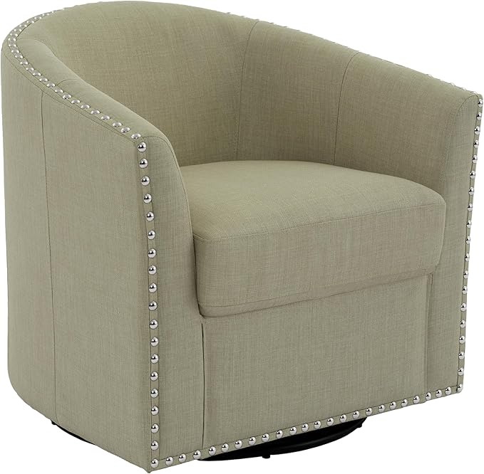 UIXE 360° Swivel Barrel Accent Chair, Modern Upholstered Arm Chair Round Club Armchair, Nailhead Trim Single Sofa Seating in Fabric for Living Room - Light Camel