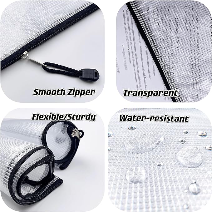 Oaimyy-24PCS-3 x 5" inchs-Mesh Zipper Pouch, Plastic Zip File Folders Puzzle Bags for Organizing,Office Supplies,Travel,Home Storage-Black