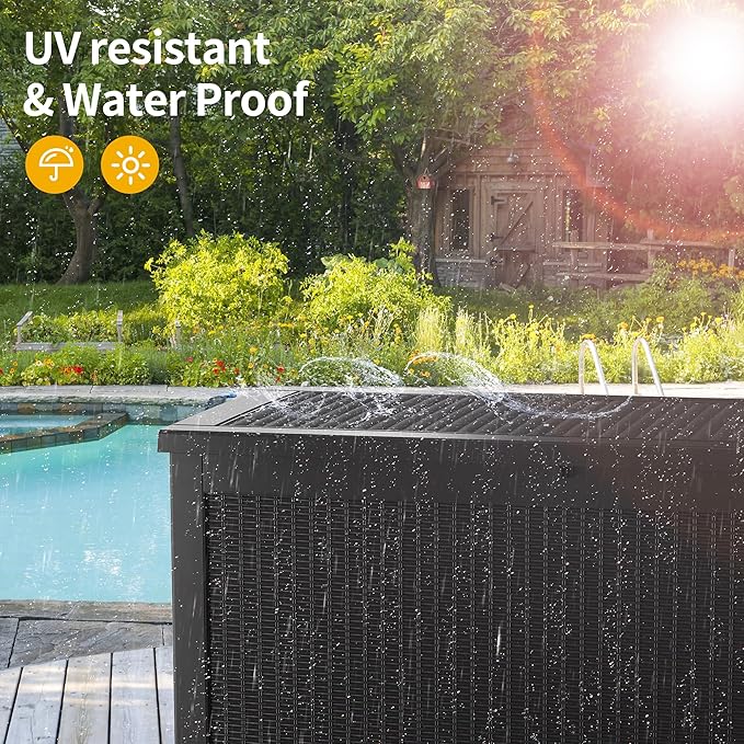 320 Gallon Resin Deck Box, Waterproof Outdoor Storage Bin for Patio Furniture, Pool Accessories, and Garden Tools, Lockable & UV-Resistant, Black