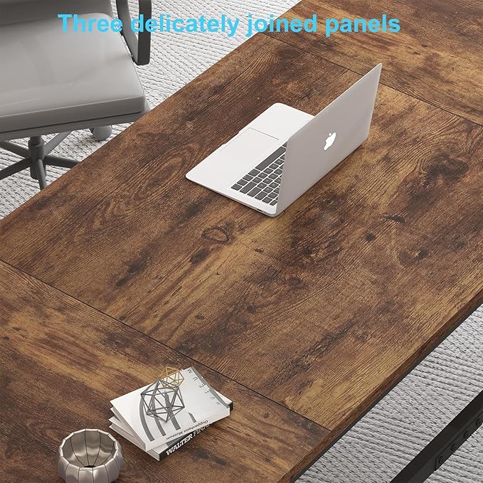 HSH Large Rustic Brown Computer Desk, 70 Inch Home Office Metal Wood Desk for 2 Person, Farmhouse Extra Long Writing Study Gaming Table, Bedroom Living Room PC Laptop Dual Monitor Desk