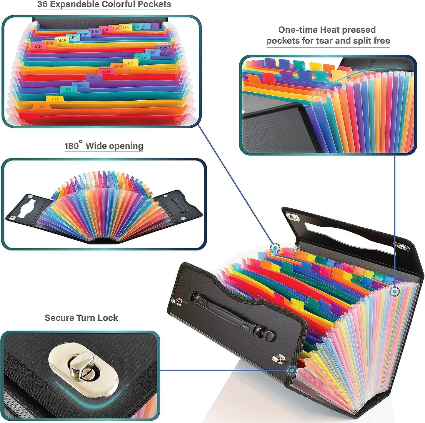 CNK Accordion File Folders with 36 Pockets Organizer for Document Paper Storage Folder Documents Expanding Binder Folio Pocket Receipt Filing Expandable Files Dividers Labels Letter Durable Handle