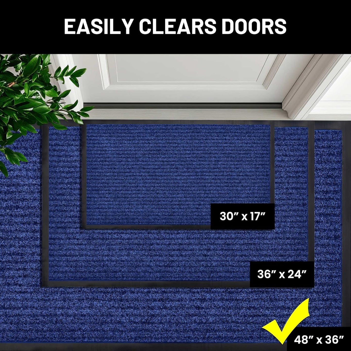 Sierra Concepts Front Door Mat X-Large Welcome Floor Mats - Entryway Indoor Outdoor Entrance Doormat, Patio, Porch, Muddy Dog Shoe, Inside Outside Low Profile 48x36in, 2-Pack Blue