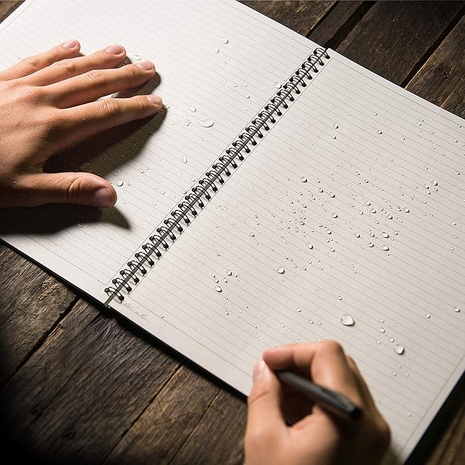 Rite in the Rain Weatherproof Side Spiral Notebook, 8.5" x 11", Black Cover, Universal Page Pattern (No. 773-MX)