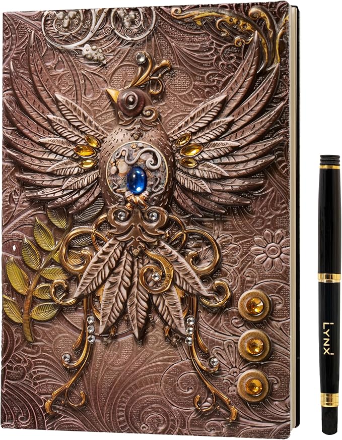 DND Notebook / Journal, Unique 200 Page Book with 3D Pink Phoenix Embossed Faux Leather Cover with Pen- Ideal for Dungeons & Dragons / D&D. Great RPG Accessories Gift for DM's & Players, Men or Women