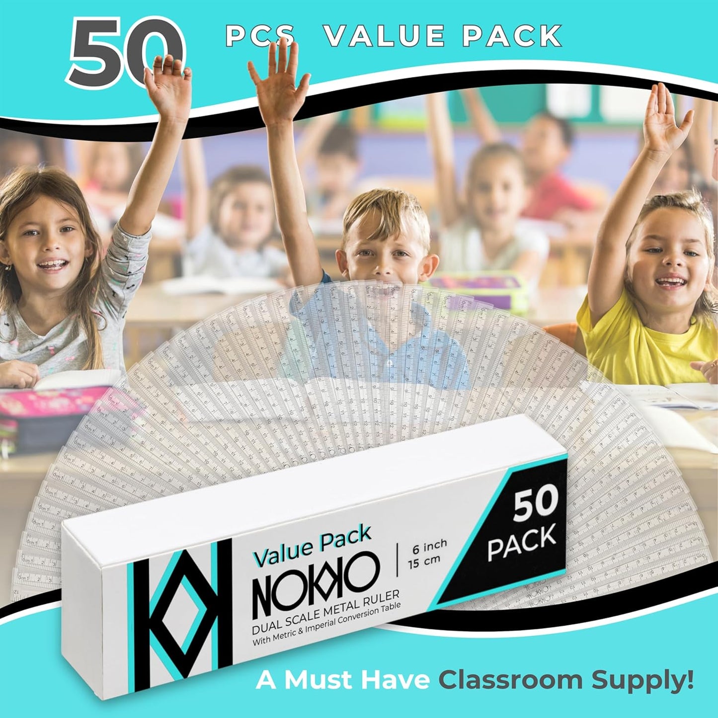 NOKKO Rulers Bulk for Classroom - Pack of 50 - Clear Plastic Ruler 12 Inch / 30 cm - Transparent School Ruler with Inches and Centimeters - Back to School Supplies for Kids, Students and Teachers