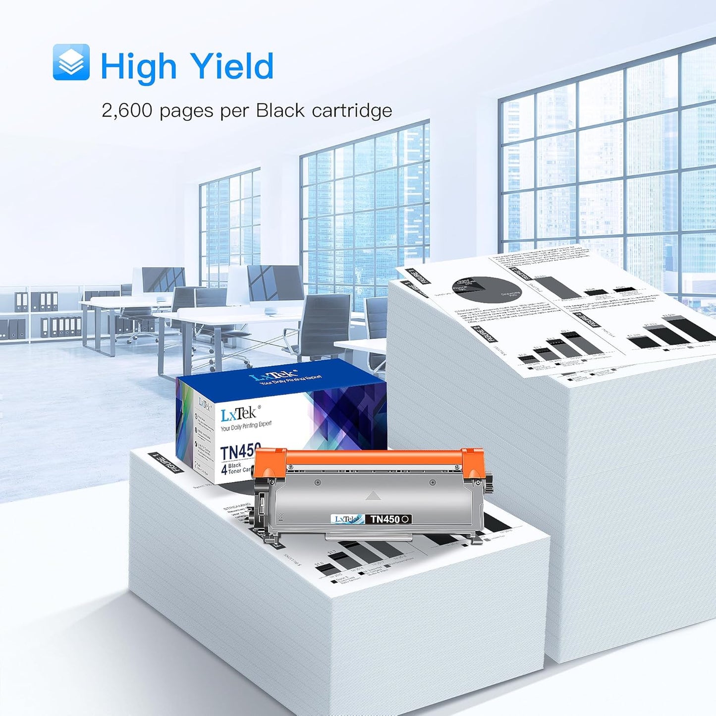 LxTek Compatible Toner Cartridge Replacement for Brother TN-450 TN450 TN420 to use with MFC-7360N DCP-7065DN IntelliFax 2840 2940 MFC-7860DW MFC-7460DN HL-2270DW MFC7240 Printer (Black, 4 Pack)