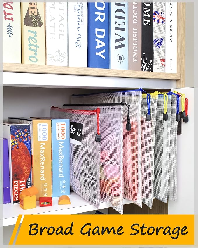 SUNEE Plastic Mesh Zipper Pouch 10x14 in (9 Colors, 18 Packs),Extra Large Water-Resistant Zip Bag for School Office Supplies, Puzzles & Games Organizing Storage