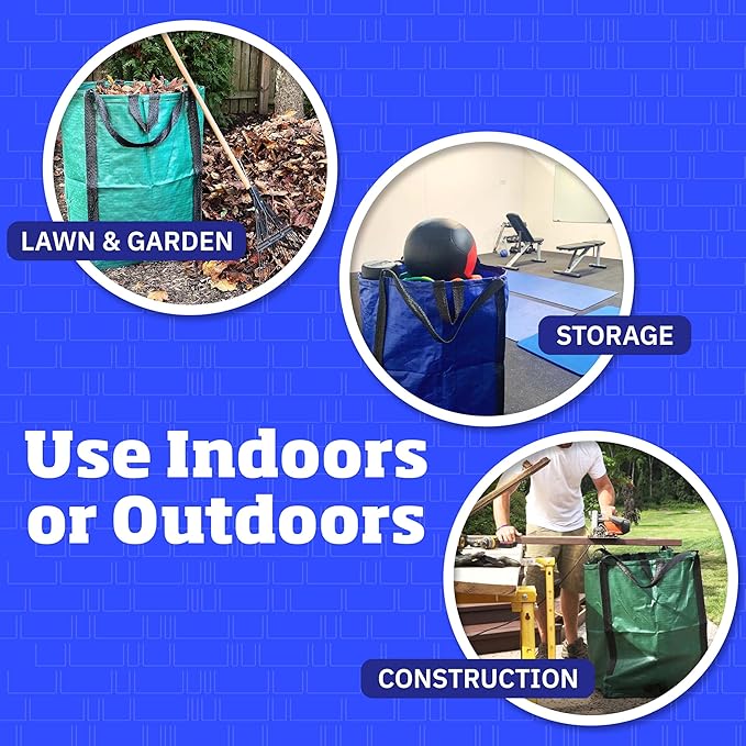 DURASACK Heavy Duty Home and Yard Bags 48-Gallon Reusable Self-Standing Lawn and Leaf Bags Garbage Can with Reinforced Handles, Blue, 3 Pack