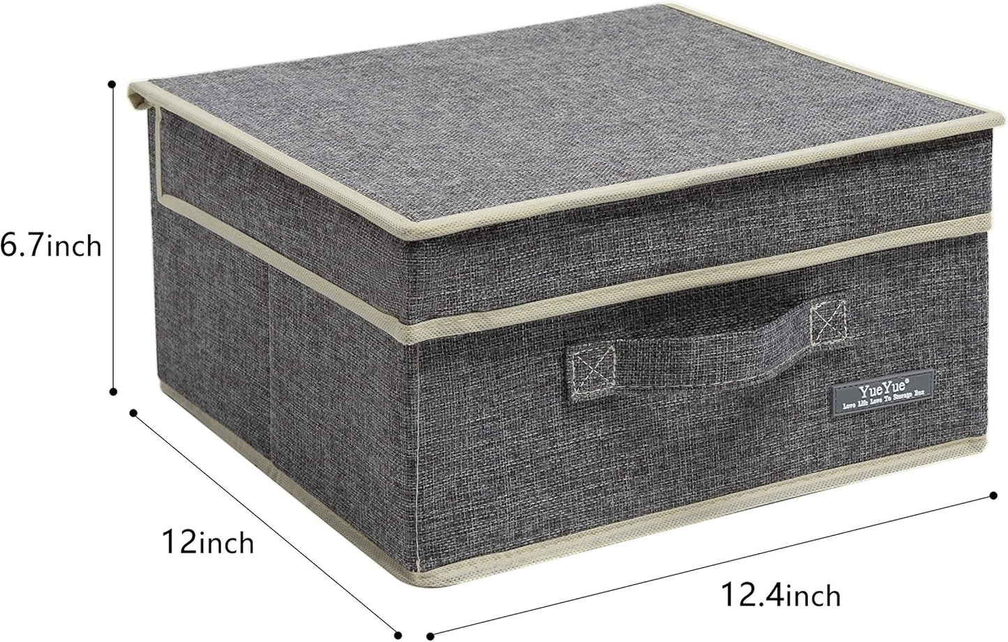 YueYue Cloth Foldable Fabric Bins Box Storage - 2 Pack 12.4 X 12 X 6.7 Inch Storage Bins With Lids Organizer Basket Gray - Bins Storage Shelves Closet Boxes Pack Collapsible