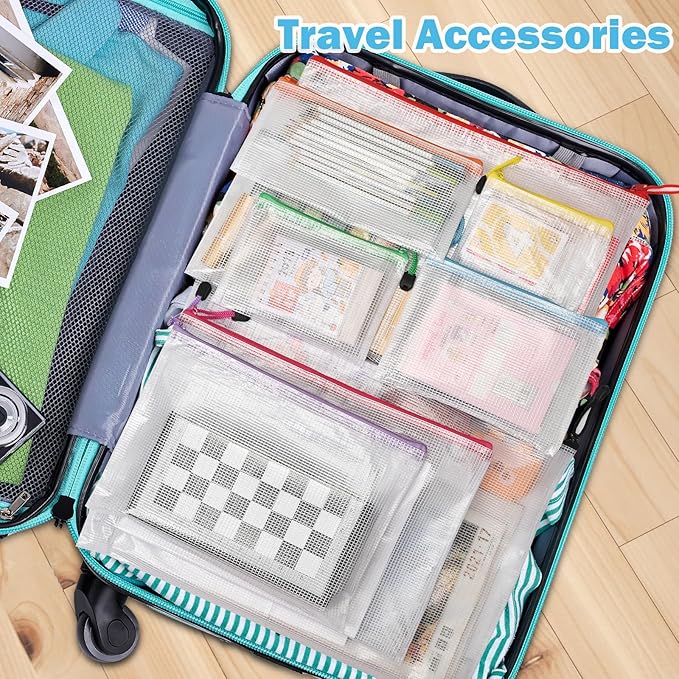 20pcs Mesh Zipper Pouch Bags,9 Sizes Plastic Zipper Bags for Organization,Reusable Zipper Pouches for Puzzle Board Game Storage,for Travel School Office Supplies.