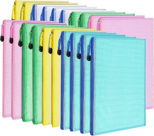 LEOBRO 20PCS Zipper Pouch, A4 Mesh Zipper Pouch Bags, Waterproof Bag, Mesh Bags for Classroom Organization, Toy Storage, School Supplies, Travel Essentials, File Jackets & File Pockets