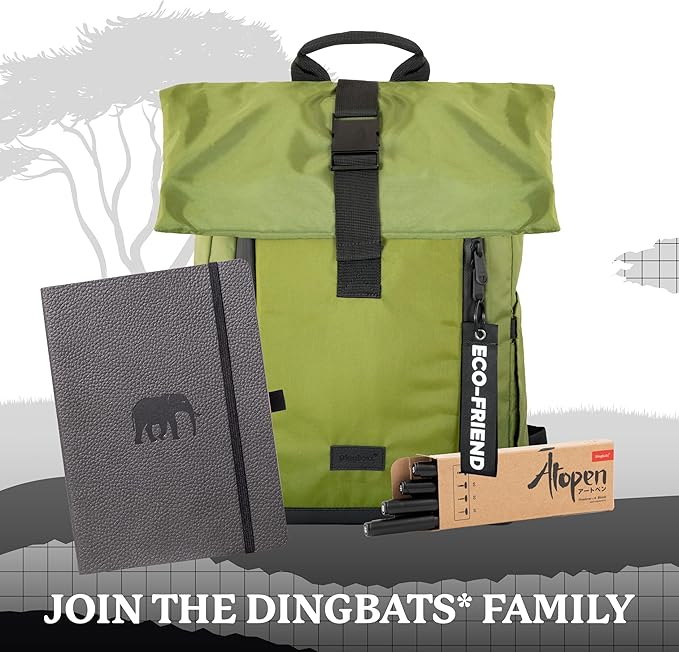 Dingbats* Wildlife Dotted Writing Journal Notebook A5 - Vegan Leather Hardcover - Ideal for Work, Travel - Pocket, Elastic Closure, & Bookmark