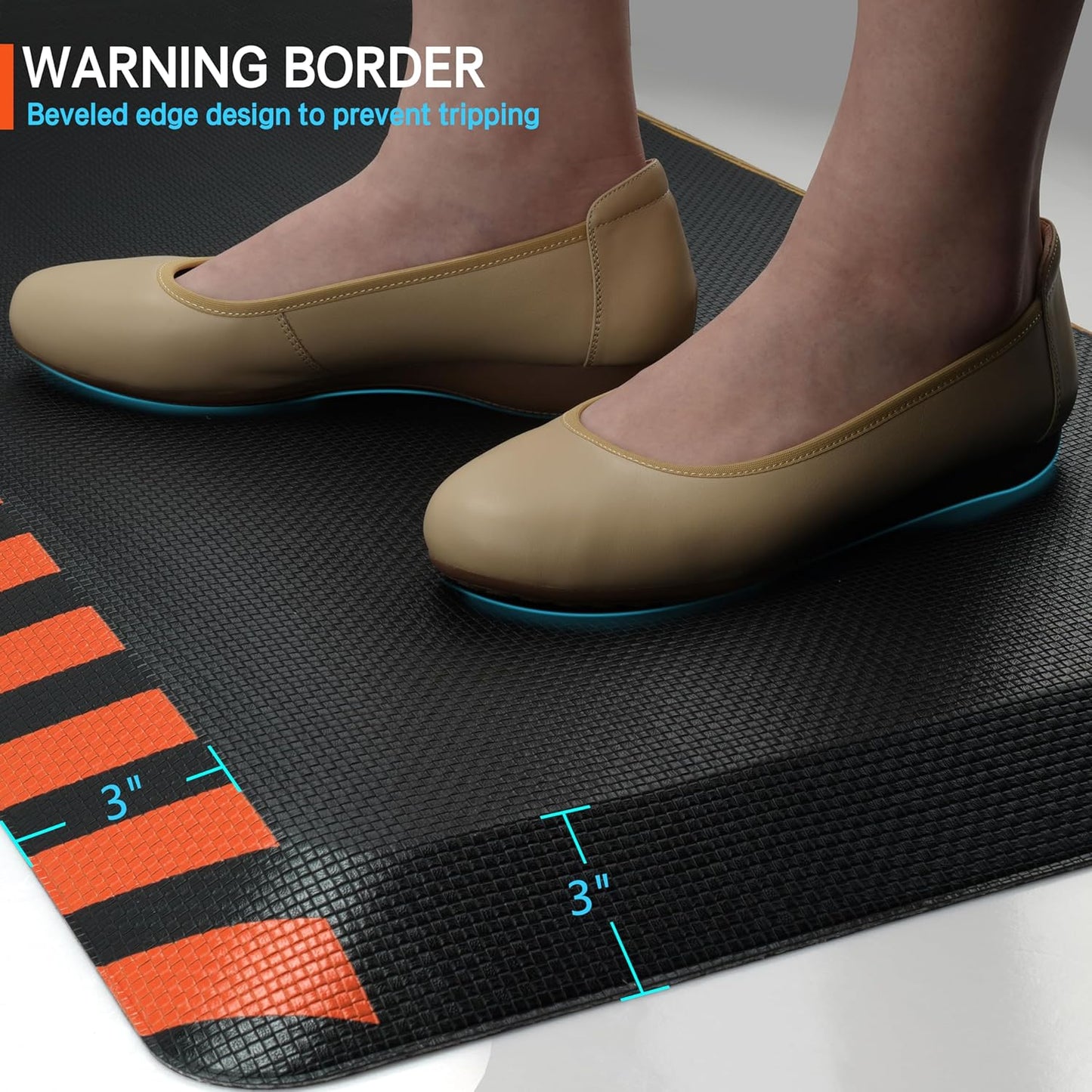 FEATOL Anti Fatigue Mat Industrial, Ergonomic Standing Floor Mat for Work for Stand, Black with Orange Border Safety 20" x 39"-Support for Leg & Back Pain