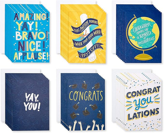 American Greetings Blank Congratulations and Graduation Cards Pack, Bright and Trendy (48-Count)