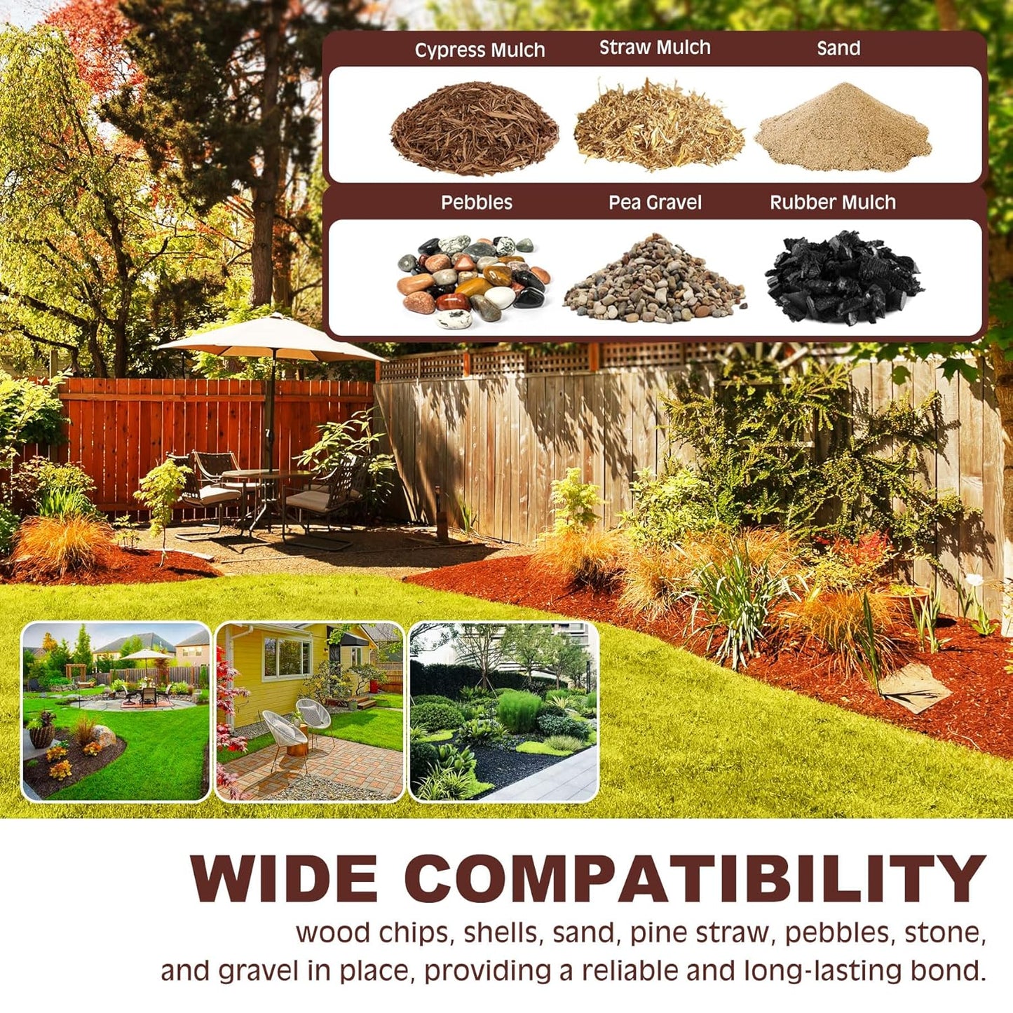 Mulch Glue for Landscaping, 0.5 Gallon Rocks Glue, Fast-Drying Adhesive for Rock, Gravel & Mulch, Non-Toxic, Long-Lasting Stabilizer for Pine Straw, Pebbles & Weed Barrier, Strong Spray for Outdoor