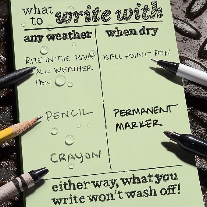 Rite in the Rain Weatherproof Side Spiral Kit: Tan CORDURA® Fabric Cover, 4.625" x 7" Green Notebook, and Weatherproof Pen (No. 973-KIT)