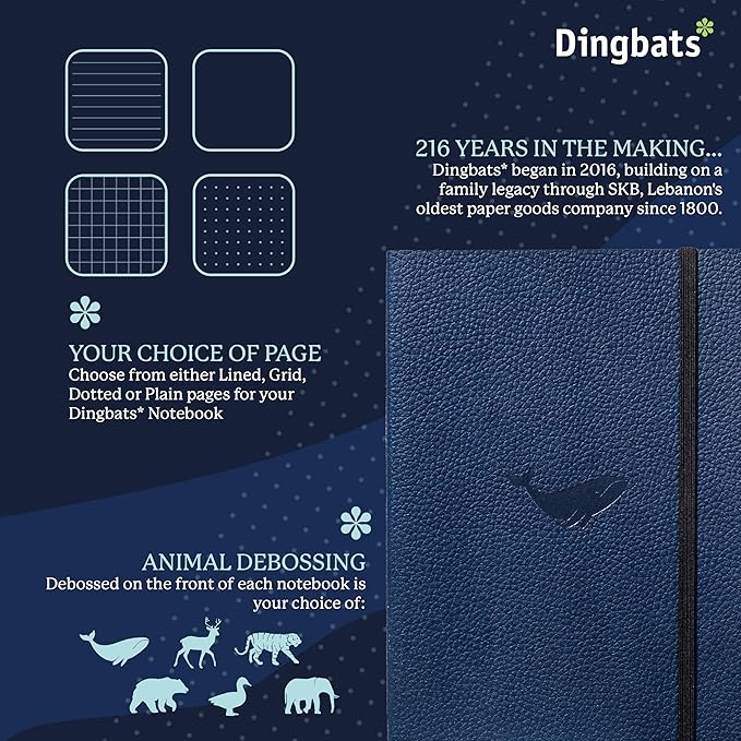 Dingbats A5+ Wildlife Notebook Journal Softcover, Cream 100gsm Ink-Proof Paper, 6 x 8.3 inches, 112 pages (Blue Whale, Dotted Format)