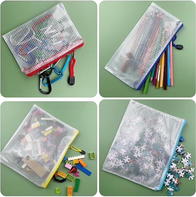 Oaimyy-16Pcs, 7" x 11" inches Mesh Zipper Pouch, Plastic Zip File Folders Puzzle Bags for Organizing,for Office Supplies,Travel,Home Storage-Multicolor