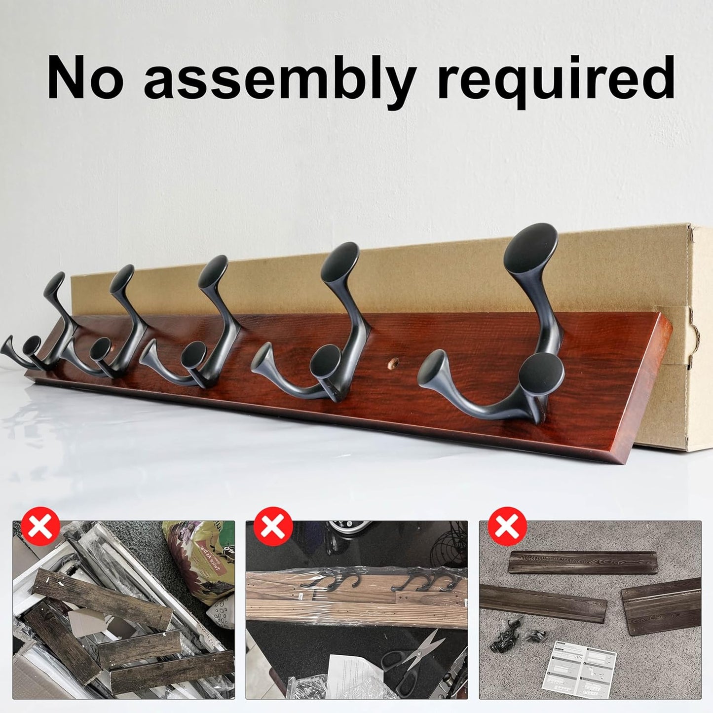 SKOLOO 30-Inch Cherry Wood Coat Rack Wall Mount with 5 Triple Hooks - Ideal for Family Entrances, Classrooms, and Pet Supplies Storage - Perfect Coat Hooks for Wall