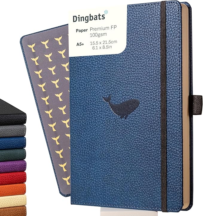 Dingbats Wildlife Grid Journal A5 - Vegan Leather Hard Cover, Ideal for Work, Travel - Pocket, Elastic Closure, Bookmark