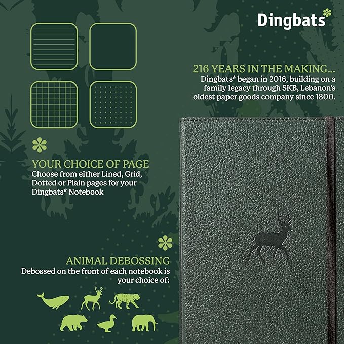 Dingbats* Wildlife Lined Writing Journal Notebook A5 - Vegan Leather Hardcover - Ideal for Work, Travel - Pocket, Elastic Closure, & Bookmark