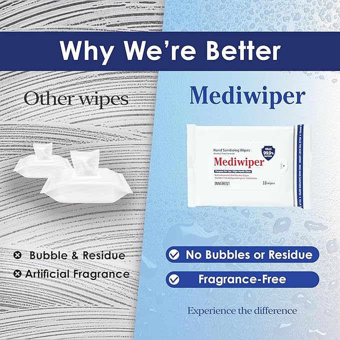 Mediwiper 10 Count Alcohol-Free Sanitizing Wipes Disinfecting Large Unscented Wet Wipes Bulk, Hand Sanitizer (10 Wipes, 100 Wipes (10 * 10))