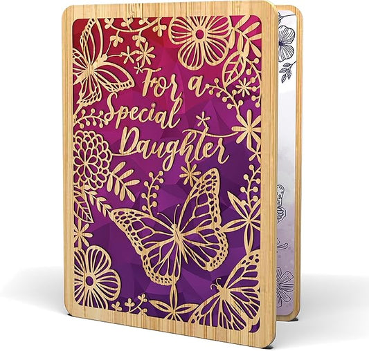Bamboo Birthday Card - 6" X 4.5" - 1 Pack (With Envelope) | Laser Cut, Butterfly Themed Daughter Card