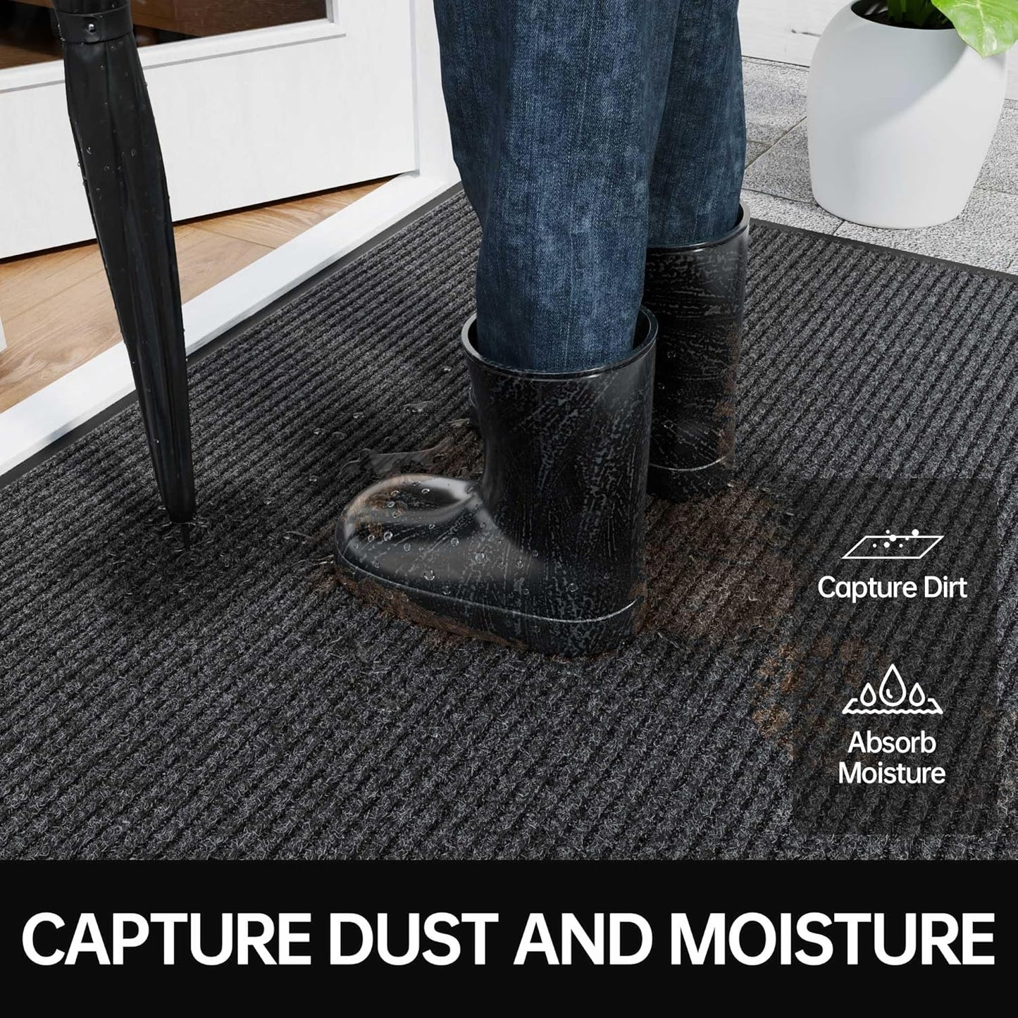 Front Door Mat, 3' x 6' Heavy Duty Indoor Outdoor Door Mat for Entryway, Commercial Door Mats Entrance, Low Profile Welcome Mats Non-Slip, Durable Rubber Backing Entry Mat for Patio, Home