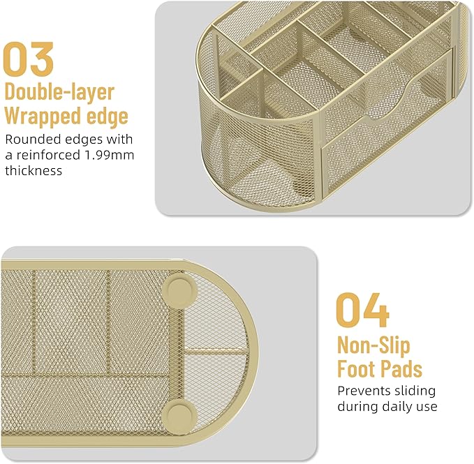 SUPEASY Mesh Desk Organizer, Desk Accessories & Workspace Organizers with Drawers, Pencil Holder for Desk with 9 Compartments for Office Suppliess, 8.6 x 4.3 x 4.1 Inch, Yellow