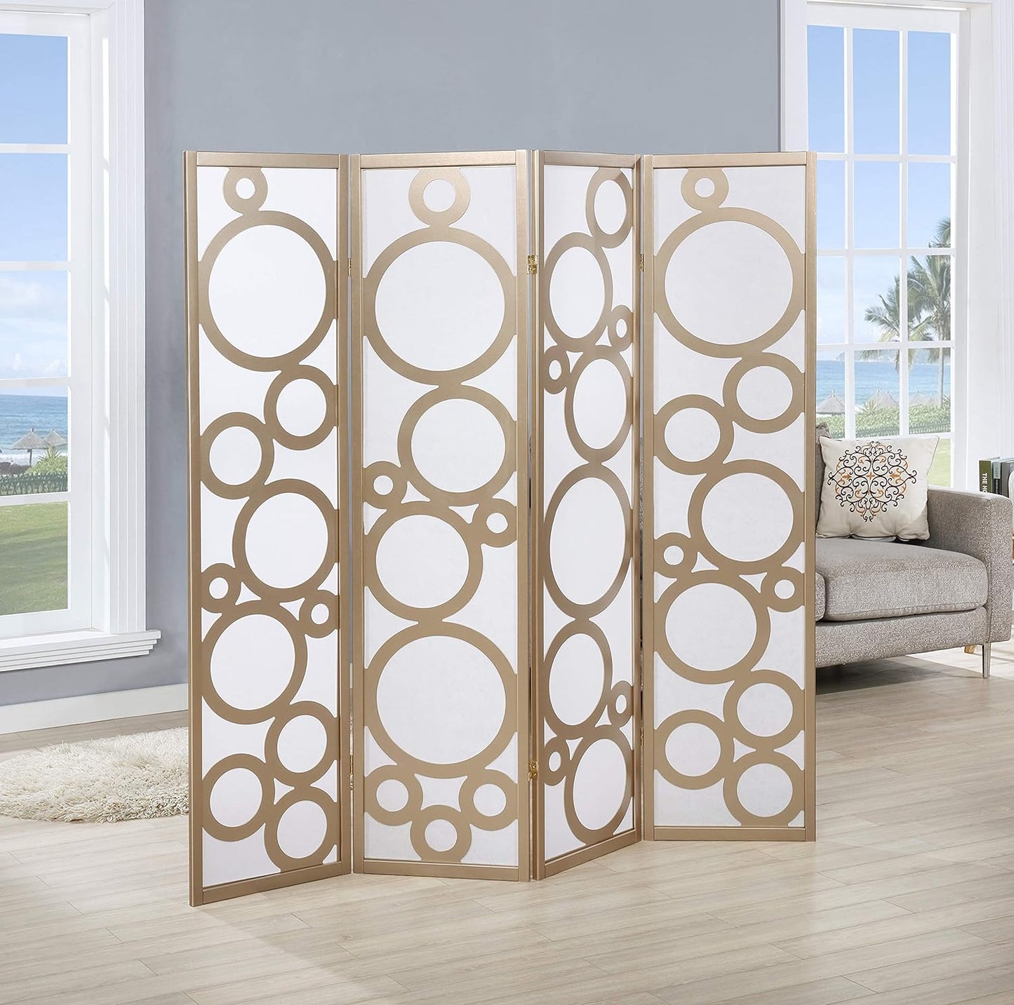 NicBex Room Divider 4 Panel Room Dividers with Circle Pattern Partition Room Dividers and Folding Privacy Screens Wall Divider for Home, Office, Room Separation,70" W x 1" D x 70" H, Gold