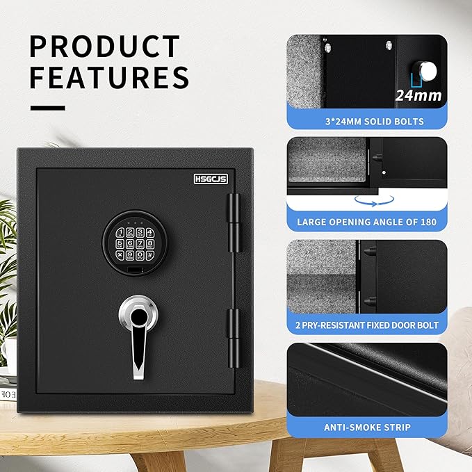 HSGCJS Fireproof Home safe-1.0 Cubic Feet,Digital Keypad Lock Security safe with Backup Key Lock,Fire Proof and waterproof Safe for for Money, Documents, Jewelry, Office, and Hotel Use