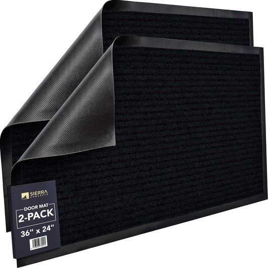 Sierra Concepts 2-Pack Front Door Mat - Large 36 x 24 Welcome Indoor Outdoor Entryway Mats for Shoe Scraper, Ideal for Inside Outside High Traffic Area, Black