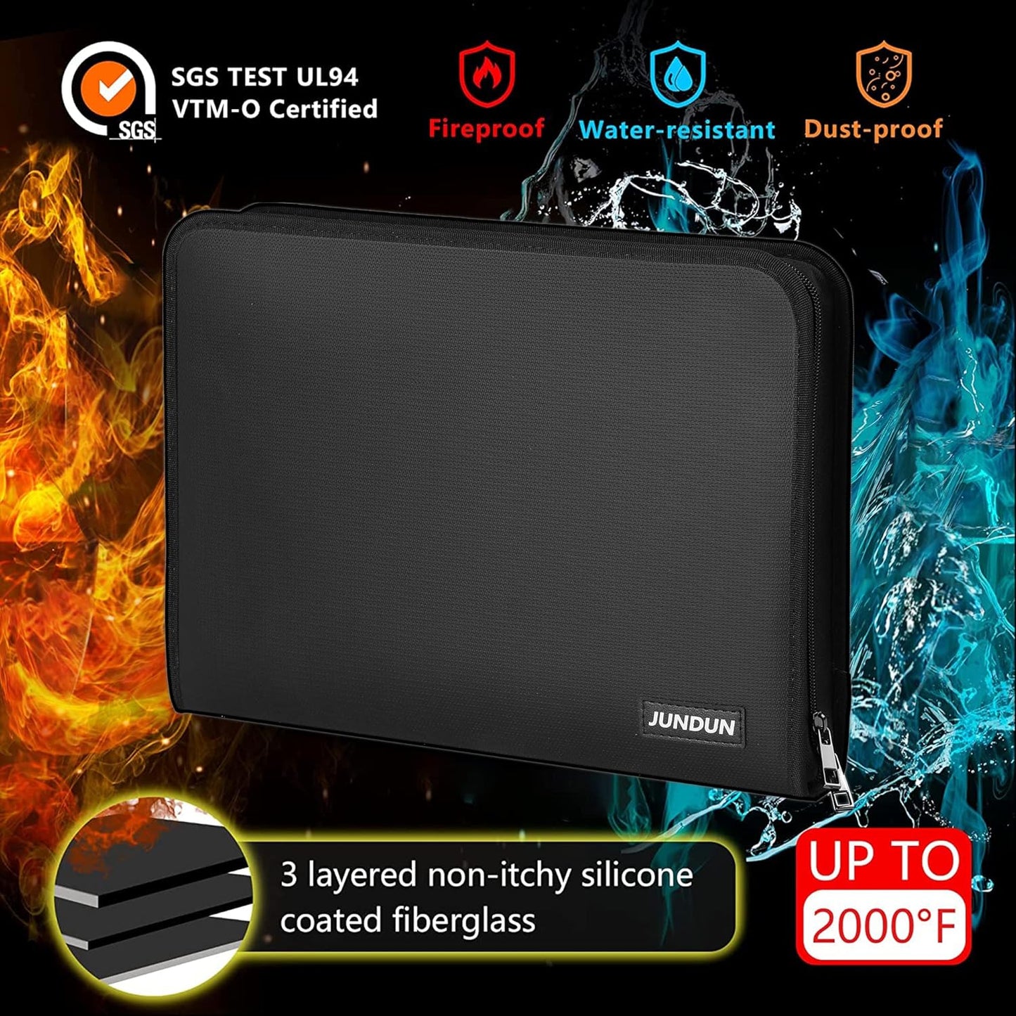 JUNDUN Accordion File Organizer - Fireproof Accordion Folder with Zipper & Labels - 13 Pocket Expanding File Folder with Multi-Pockets Document Organizer Folder for Letter A4 Files | Receipt and More