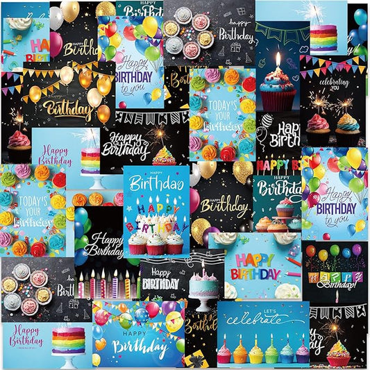 200 Set Unique Happy Birthday Card Bulk with Envelope and Sticker Blank Greeting Card Large 5 x 7 Inch Suitable for Office Kids Women Men, 20 Styles(Classic Style)