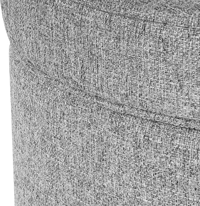 Homepop Home Decor | Upholstered Round Storage Ottoman | Ottoman with Storage for Living Room & Bedroom, Light Gray Tweed
