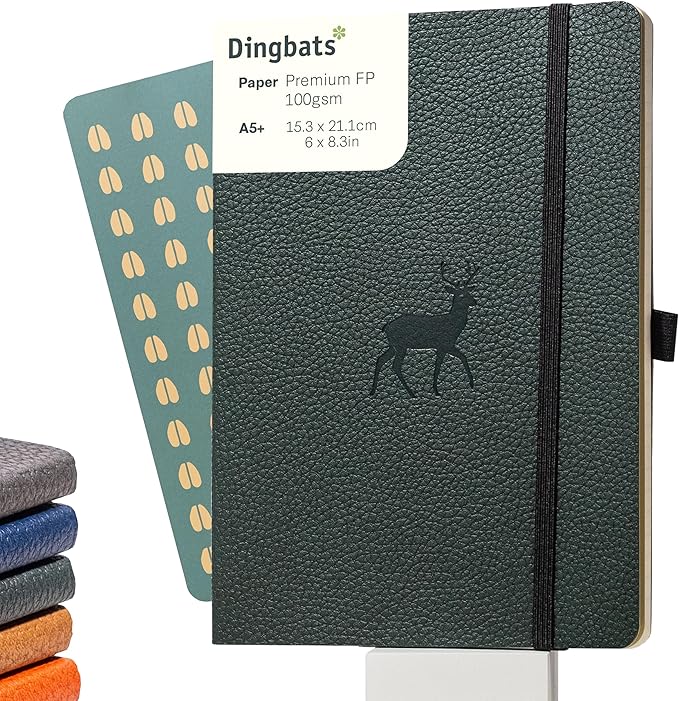 Dingbats* Wildlife Dotted Writing Journal Notebook A5 - Vegan Leather Softcover - Ideal for Work, Travel - Pocket, Elastic Closure, & Bookmark