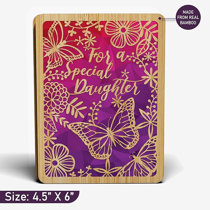Bamboo Birthday Card - 6" X 4.5" - 1 Pack (With Envelope) | Laser Cut, Butterfly Themed Daughter Card