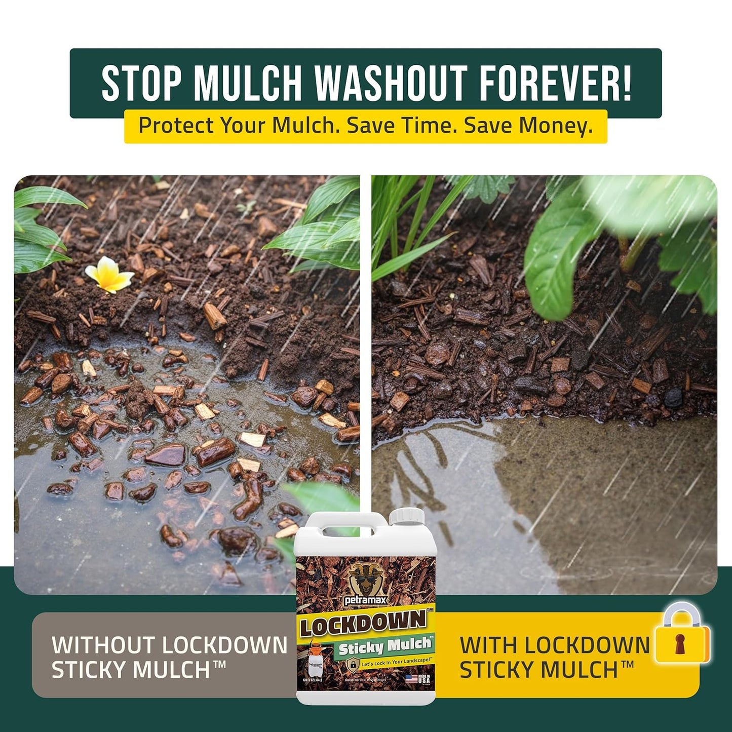 PetraMax Lockdown Sticky Mulch Glue (1 Gal) for Landscaping Bundle with HD101 1 Gallon Pump Garden Sprayer for Easy Hold Landscape